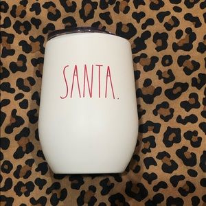 Rae Dunn Insulated Stainless Steel Stemless Wine Glass Tumbler White/Red ‘Santa’